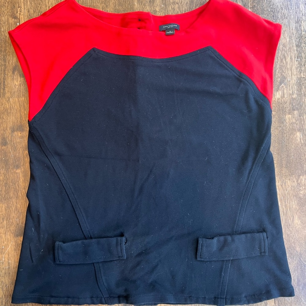 Ann Taylor Red and Black Colorblock Blouse